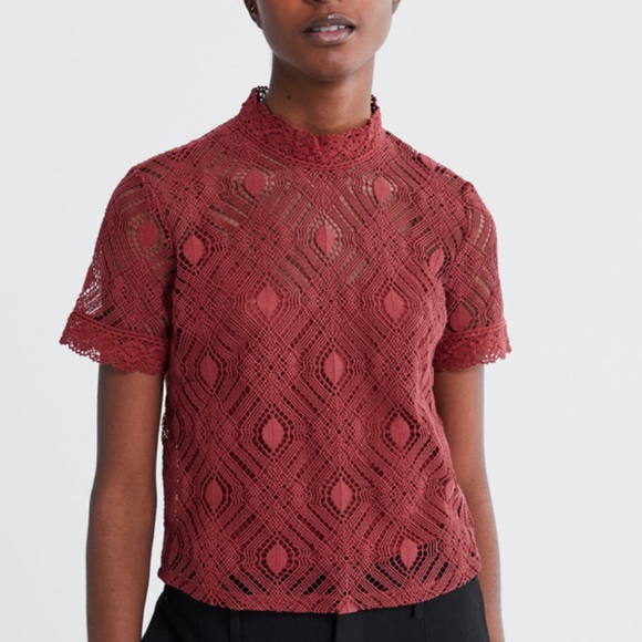 Crochet Lace High Collar Shirt w/ Lining - Picture 7 of 8